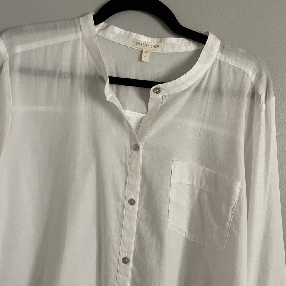Eileen Fisher Button Down Shirt Womens XL White Organic Cotton Minimalist Blouse